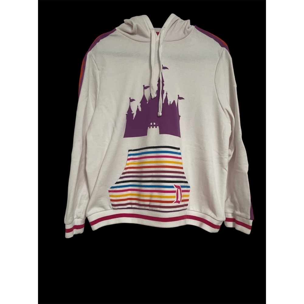 DISNEY‎  RETRO STRIPED CASTLE HOODIE RAINBOW SLEEVES 1X